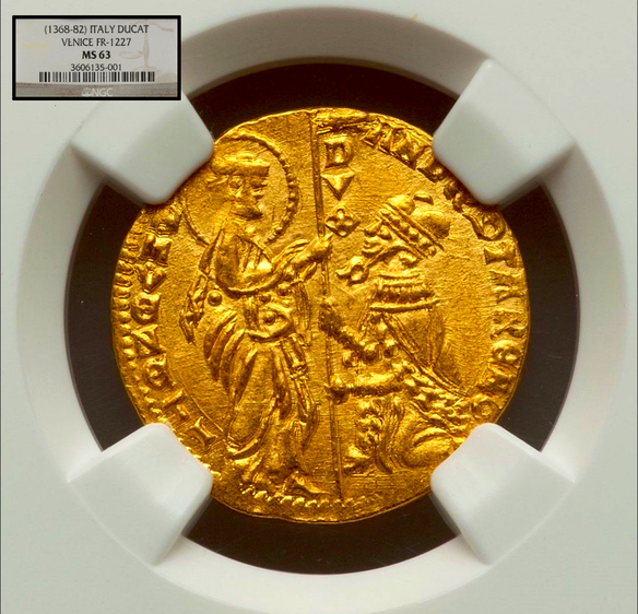 Italy 1368-82 "Jesus Christ Holding Gospel" Ducat NGC 63