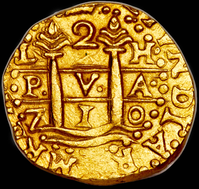 Peru  2 Escudos  1710  "1715 Plate Fleet Shipwreck"  NGC 62  Mel Fisher COA 3