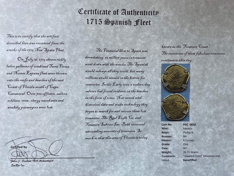 Mexico 8 Escudos 1679-94 "Jeweled Cross- 1715 Fleet Shipwreck" 14kt Bezel 2