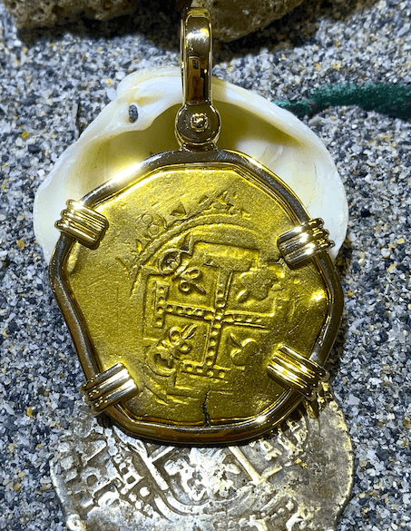 Mexico 8 Escudos 1679-94 "Jeweled Cross- 1715 Fleet Shipwreck" 14kt Bezel 6