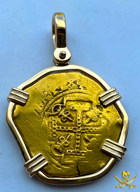 Mexico 8 Escudos 1679-94 "Jeweled Cross- 1715 Fleet Shipwreck" 14kt Bezel 8
