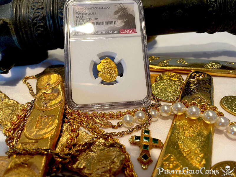 Mexico 1 Escudo 1679-98 "Jeweled Cross - 1715 Fleet Shipwreck" NGC 45 5