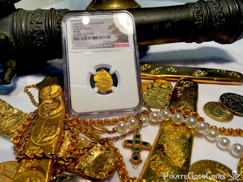 Mexico 1 Escudo 1679-98 "Jeweled Cross - 1715 Fleet Shipwreck" NGC 45 7