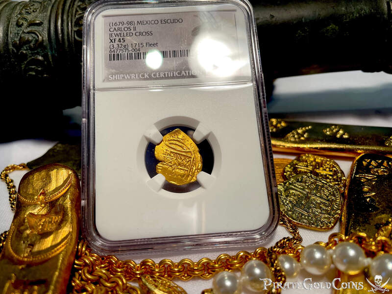 Mexico 1 Escudo 1679-98 "Jeweled Cross - 1715 Fleet Shipwreck" NGC 45 8