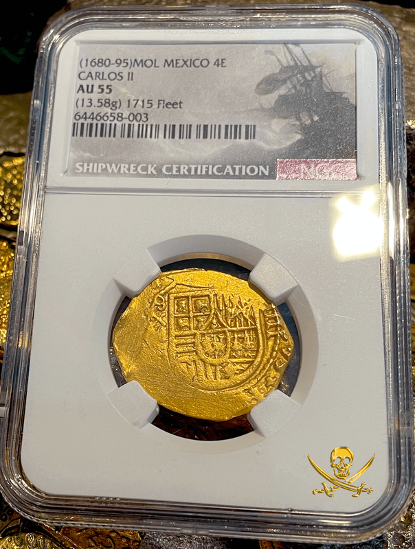 Mexico 4 Escudos 1680-95 "1715 Fleet Shipwreck" NGC 55 16