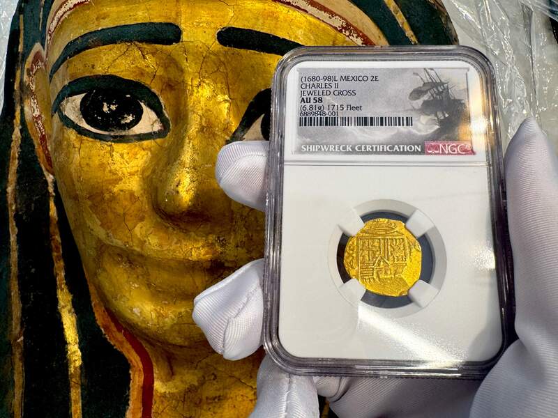Mexico 2 Escudos 1680-98 "Jeweled Cross- 1715 Fleet Shipwreck" NGC 58 12