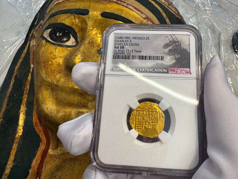 Mexico 2 Escudos 1680-98 "Jeweled Cross- 1715 Fleet Shipwreck" NGC 58 16