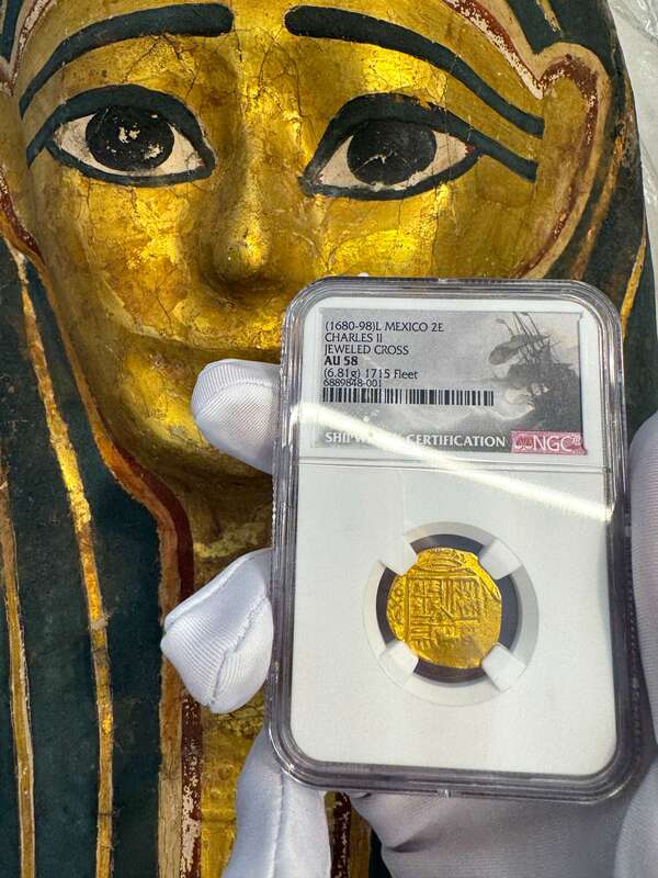 Mexico 2 Escudos 1680-98 "Jeweled Cross- 1715 Fleet Shipwreck" NGC 58 10