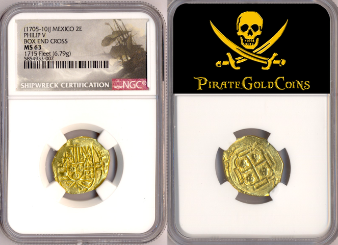 Mexico 2 Escudos 1705-10 "1715 Fleet Shipwreck" NGC 63