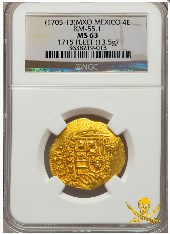 Mexico 4 Escudos 1705-13  "1715 Plate Fleet Shipwreck"  NGC 63 16