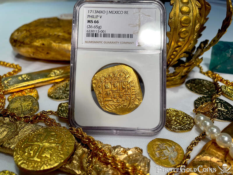 Mexico 8 Escudos 1713 "Finest Known - 1715 Fleet Shipwreck" NGC 66 8