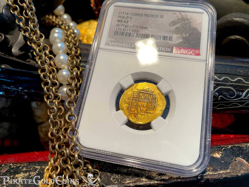 Mexico 2 Escudos 1714-15 "From 1715 Fleet Shipwreck" NGC 63 23