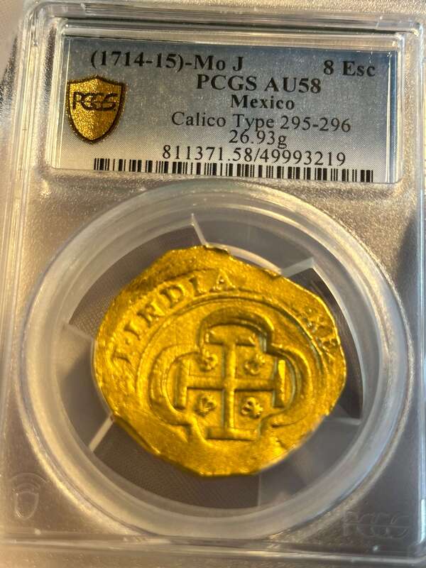 Mexico 8 Escudos 1714-15 "1715 Fleet Shipwreck" PCGS 58 14
