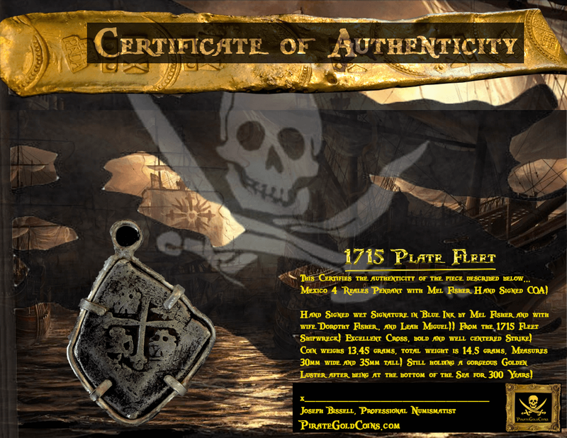 Mexico No Date 4 Reales "1715 Fleet Shipwreck" Hand Signed Mel Fisher COA 2