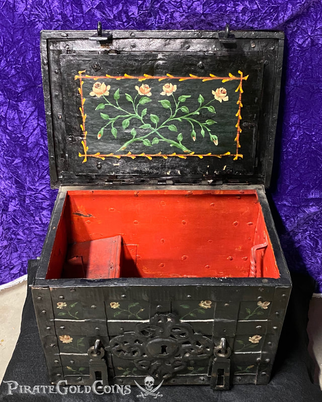 Nuremberg Treasure Chest 1600's Steel Armada Box Original Key and Paint 7