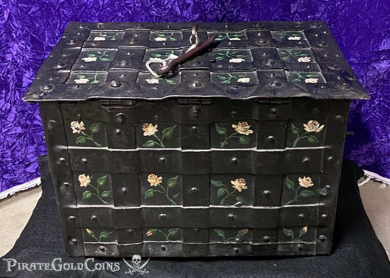 Nuremberg Treasure Chest 1600's Steel Armada Box Original Key and Paint 8