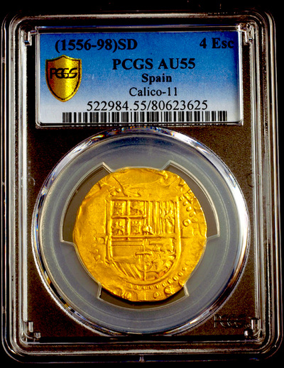 Spain 4 Escudos "King Philip II" 1556-98 PCGS 55 4