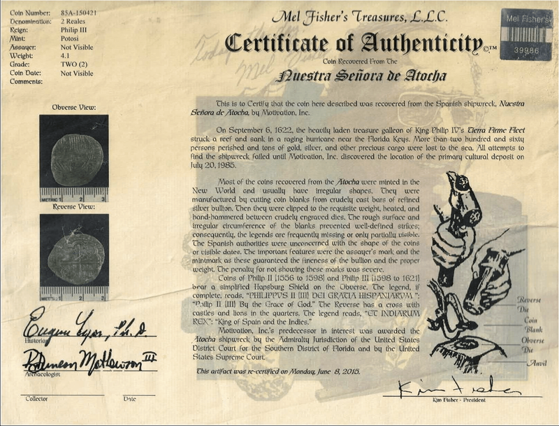 Peru 2 Reales 1577-88 "Atocha 1622 Shipwreck" PCGS XF 3