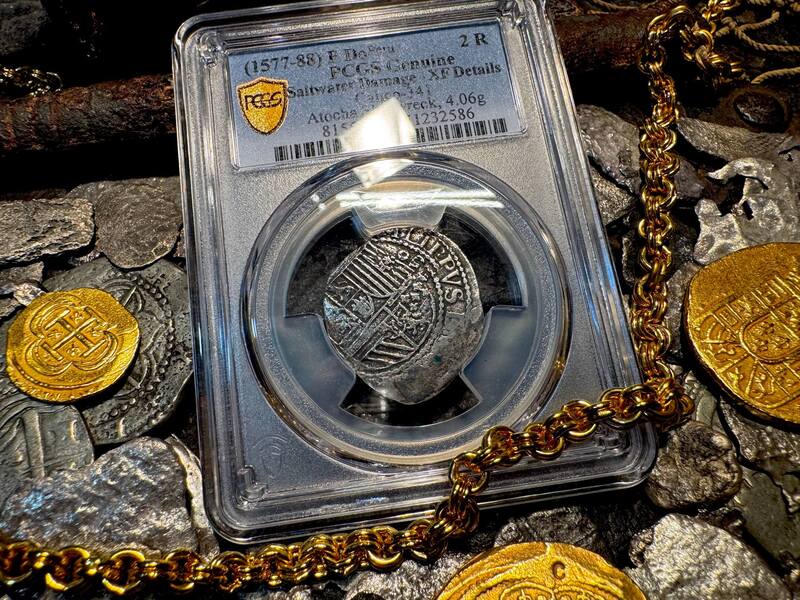 Peru 2 Reales 1577-88 "Atocha 1622 Shipwreck" PCGS XF 27
