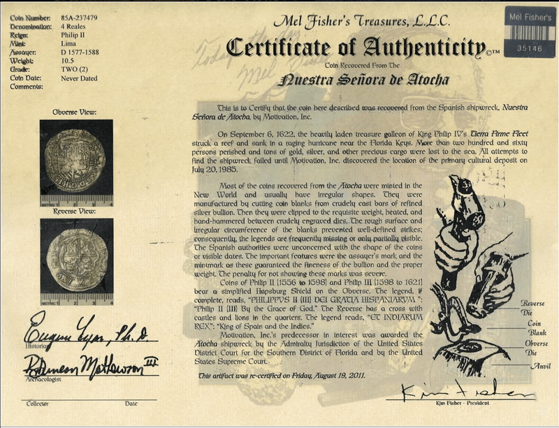 Peru 4 Reales 1577-88 "Atocha 1622 Shipwreck" PCGS XF 2