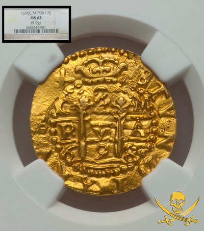 Peru  2 Escudos  1698  "2nd Finest- Royal Like!"  Lima Cut  NGC 63 2