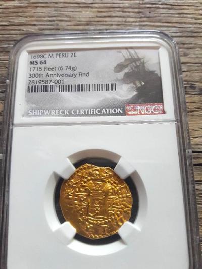 Peru 2 Escudos 1698 "1715 Plate Fleet Shipwreck" NGC 64 4