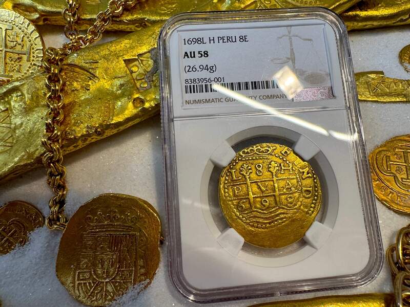 Peru 8 Escudos 1698 "1715 Fleet Shipwreck" NGC 58 18