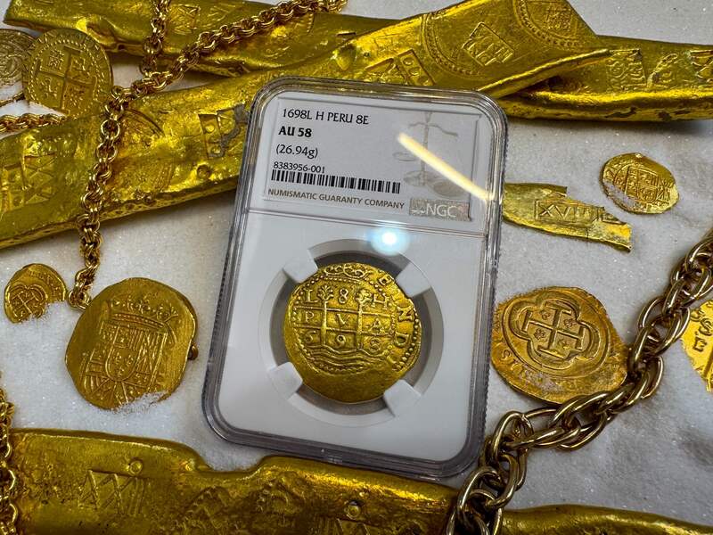 Peru 8 Escudos 1698 "1715 Fleet Shipwreck" NGC 58 9