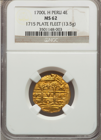 Peru  4 Escudos  1700  "1715 Plate Fleet- Only 3 Known"  NGC 62 4