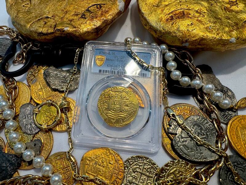 Peru 8 Escudos 1701 "Charles II - 1715 Fleet Shipwreck" PCGS UNC 2