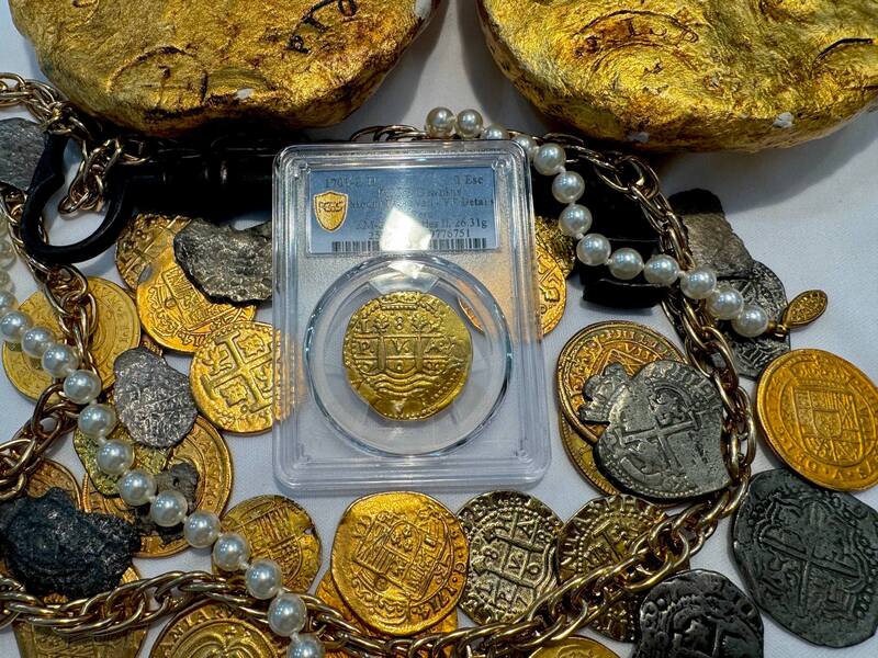 Peru 8 Escudos 1701 "Charles II - 1715 Fleet Shipwreck" PCGS UNC 15