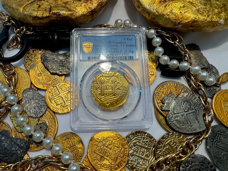 Peru 8 Escudos 1701 "Charles II - 1715 Fleet Shipwreck" PCGS UNC 16