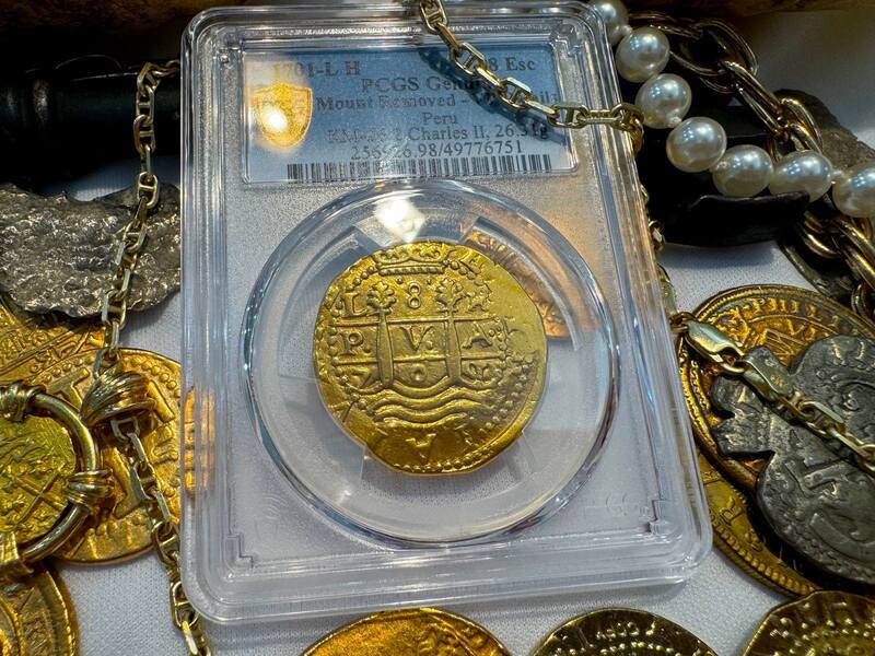 Peru 8 Escudos 1701 "Charles II - 1715 Fleet Shipwreck" PCGS UNC 3