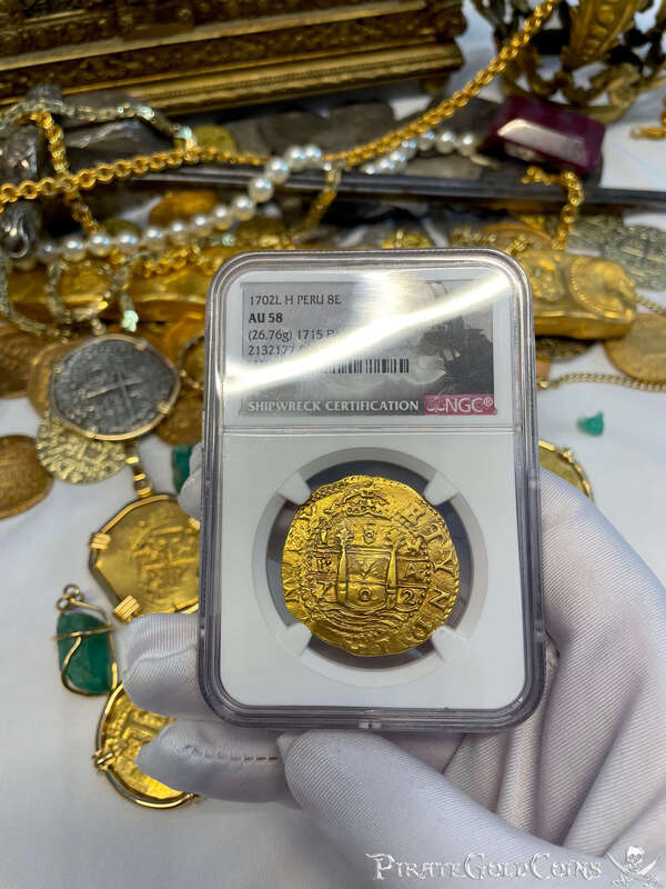 Peru 8 Escudos 1702 "1715 Fleet Shipwreck" NGC 58 9