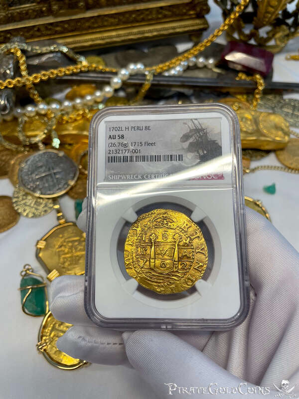 Peru 8 Escudos 1702 "1715 Fleet Shipwreck" NGC 58 19