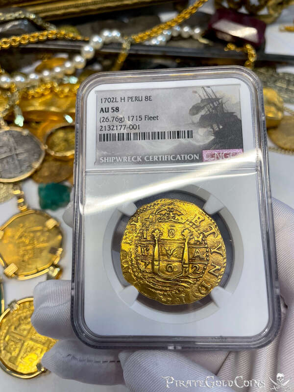 Peru 8 Escudos 1702 "1715 Fleet Shipwreck" NGC 58 10