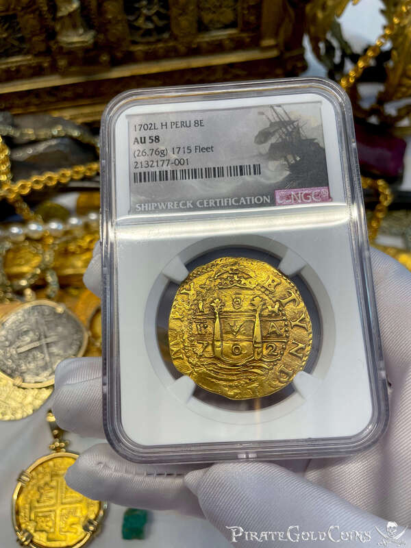 Peru 8 Escudos 1702 "1715 Fleet Shipwreck" NGC 58 28