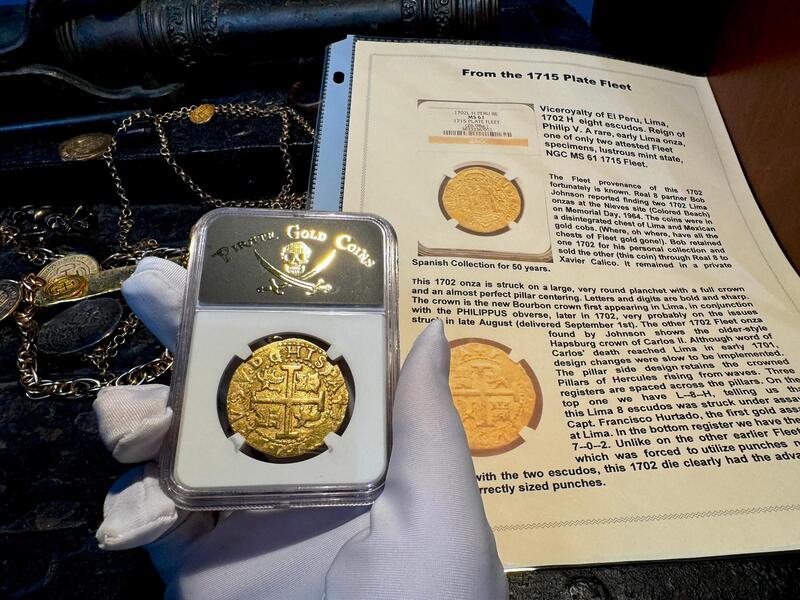 Peru 8 Escudos 1702 "1 of 2 found by Bob Johnson" NGC 61 7