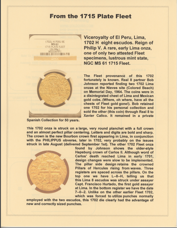 Peru 8 Escudos 1702 "1 of 2 found by Bob Johnson" NGC 61 8