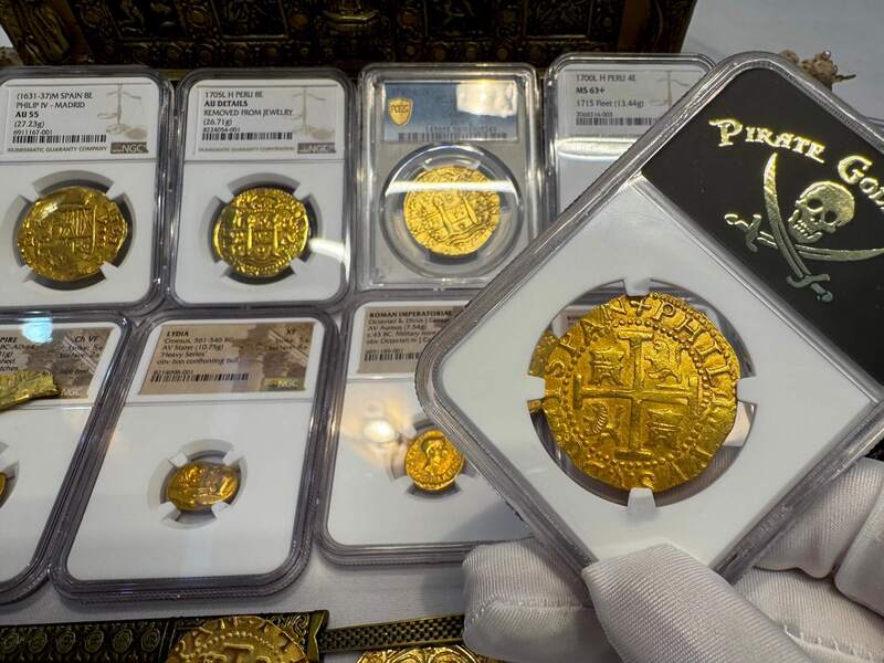 Peru 8 Escudos 1702 "from 1715 Fleet Shipwreck" NGC 64!! 40