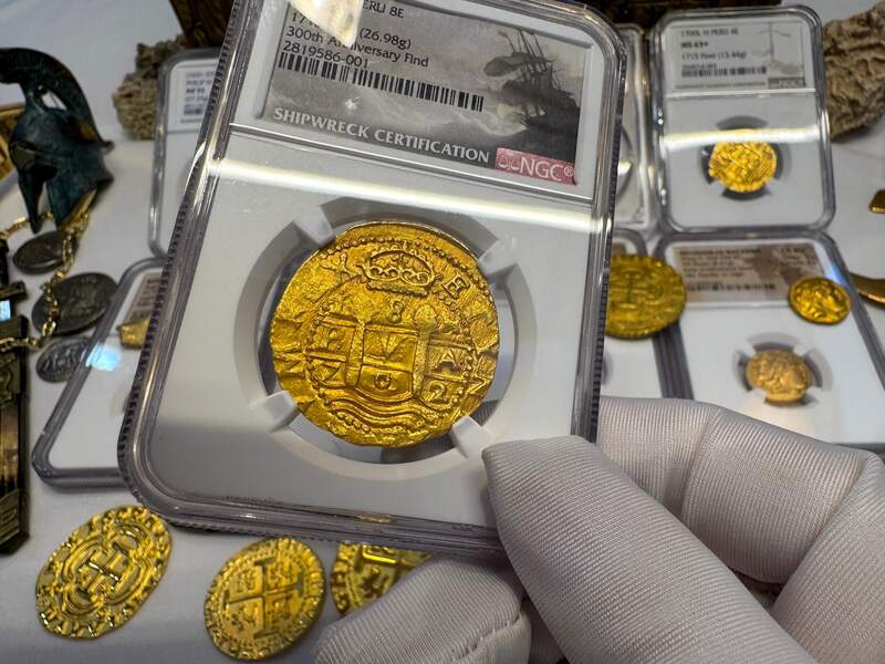 Peru 8 Escudos 1702 "from 1715 Fleet Shipwreck" NGC 64!! 30
