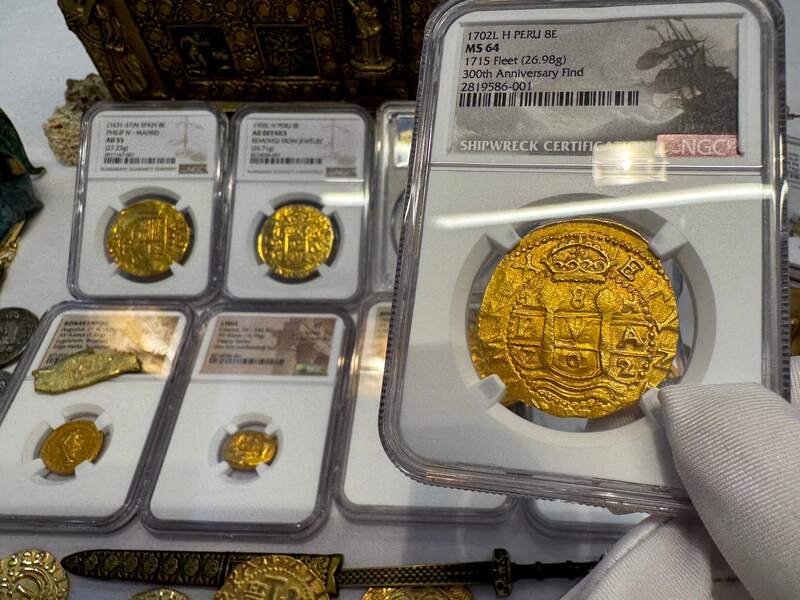 Peru 8 Escudos 1702 "from 1715 Fleet Shipwreck" NGC 64!! 47