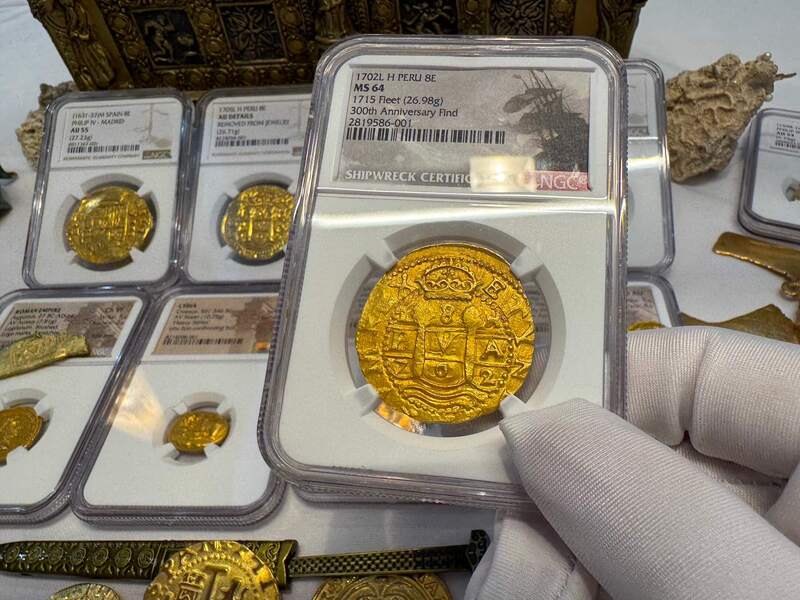 Peru 8 Escudos 1702 "from 1715 Fleet Shipwreck" NGC 64!! 64