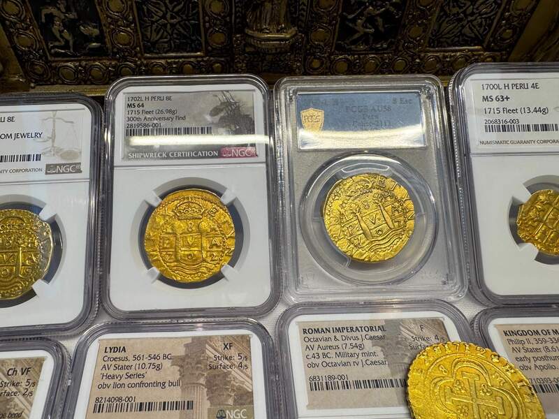 Peru 8 Escudos 1702 "from 1715 Fleet Shipwreck" NGC 64!! 58