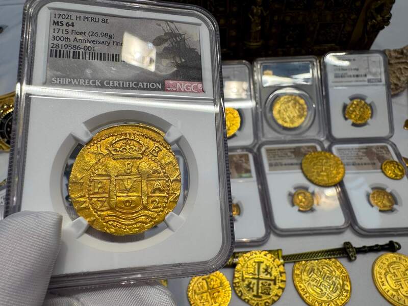 Peru 8 Escudos 1702 "from 1715 Fleet Shipwreck" NGC 64!! 92
