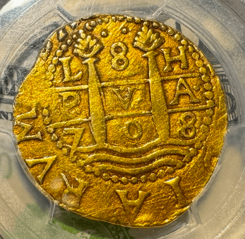 Peru 8 Escudos 1708 "1715 Full Castles" PCGS 50 2