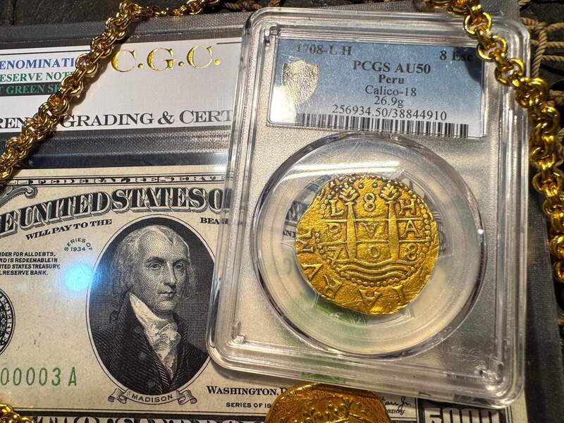 Peru 8 Escudos 1708 "1715 Full Castles" PCGS 50 13