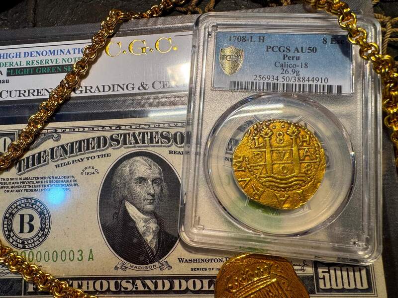 Peru 8 Escudos 1708 "1715 Full Castles" PCGS 50 14
