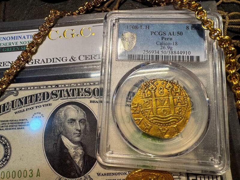 Peru 8 Escudos 1708 "1715 Full Castles" PCGS 50 16