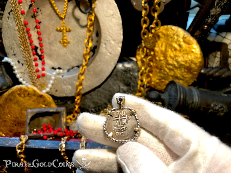 Peru 1 Real 1707 "TRIPLE DATED!" Pendant with Sapphire 5